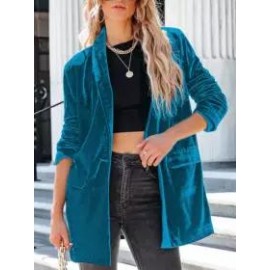 Casual Loose Solid Color Gold Velvet Blazer