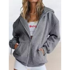 Casual Loose Solid Zip Cardigan Hoodie