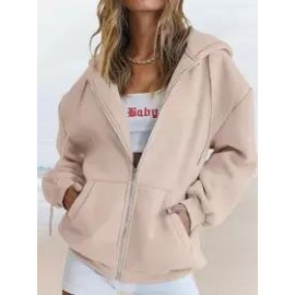 Casual Loose Solid Zip Cardigan Hoodie