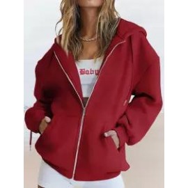 Casual Loose Solid Zip Cardigan Hoodie