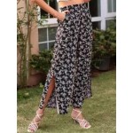 Resort-inspired Floral-print High-rise Slit Wide-leg Pants