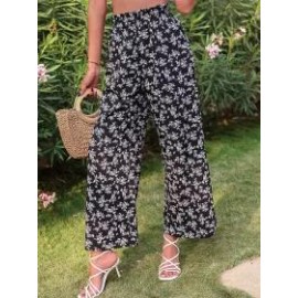 Resort-inspired Floral-print High-rise Slit Wide-leg Pants