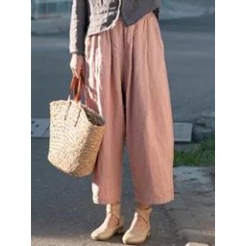 Loose Vintage Solid Color Cotton Linen Wide Leg Pants