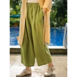 Loose Vintage Solid Color Cotton Linen Wide Leg Pants