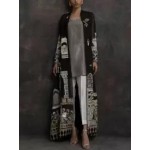Women's Elegant Retro Palace Positioning Printing Black Gauze Cardigan