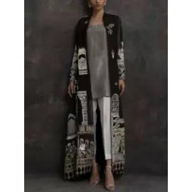 Women's Elegant Retro Palace Positioning Printing Black Gauze Cardigan