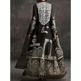 Women's Elegant Retro Palace Positioning Printing Black Gauze Cardigan