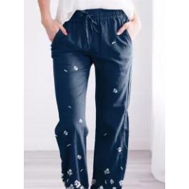 Womens Flower Print Casual Fashion Pants