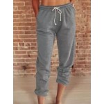 Casual Solid Color Loose High-Waist Lace-Up Trousers