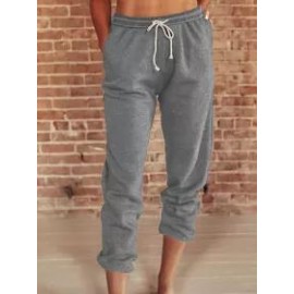 Casual Solid Color Loose High-Waist Lace-Up Trousers