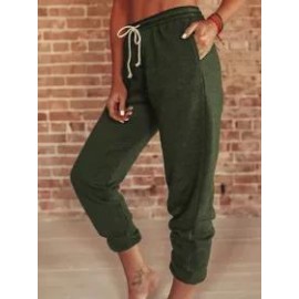 Casual Solid Color Loose High-Waist Lace-Up Trousers