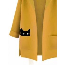 Cat Hooded Patch Pocket Woolen Coat