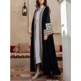 Women's Elegant Bronze Ribbon Print Loose Long Sleeve Cardigan