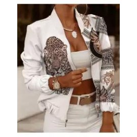 Women's Long-sleeved Zipper Decorated Cardigan Jacket Small Coat
