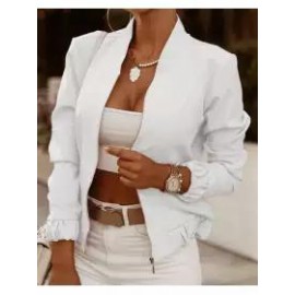 Women's Long-sleeved Zipper Decorated Cardigan Jacket Small Coat