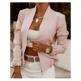 Women's Long-sleeved Zipper Decorated Cardigan Jacket Small Coat