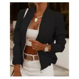 Women's Long-sleeved Zipper Decorated Cardigan Jacket Small Coat