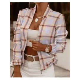 Women's Long-sleeved Zipper Decorated Cardigan Jacket Small Coat
