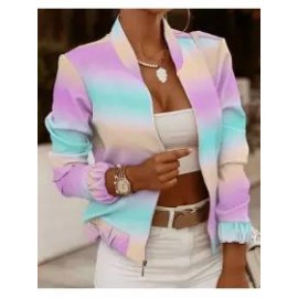 Women's Long-sleeved Zipper Decorated Cardigan Jacket Small Coat