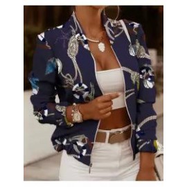 Women's Long-sleeved Zipper Decorated Cardigan Jacket Small Coat