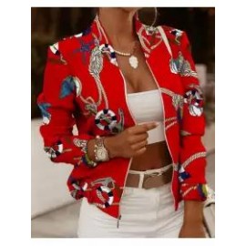 Women's Long-sleeved Zipper Decorated Cardigan Jacket Small Coat
