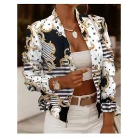 Women's Long-sleeved Zipper Decorated Cardigan Jacket Small Coat