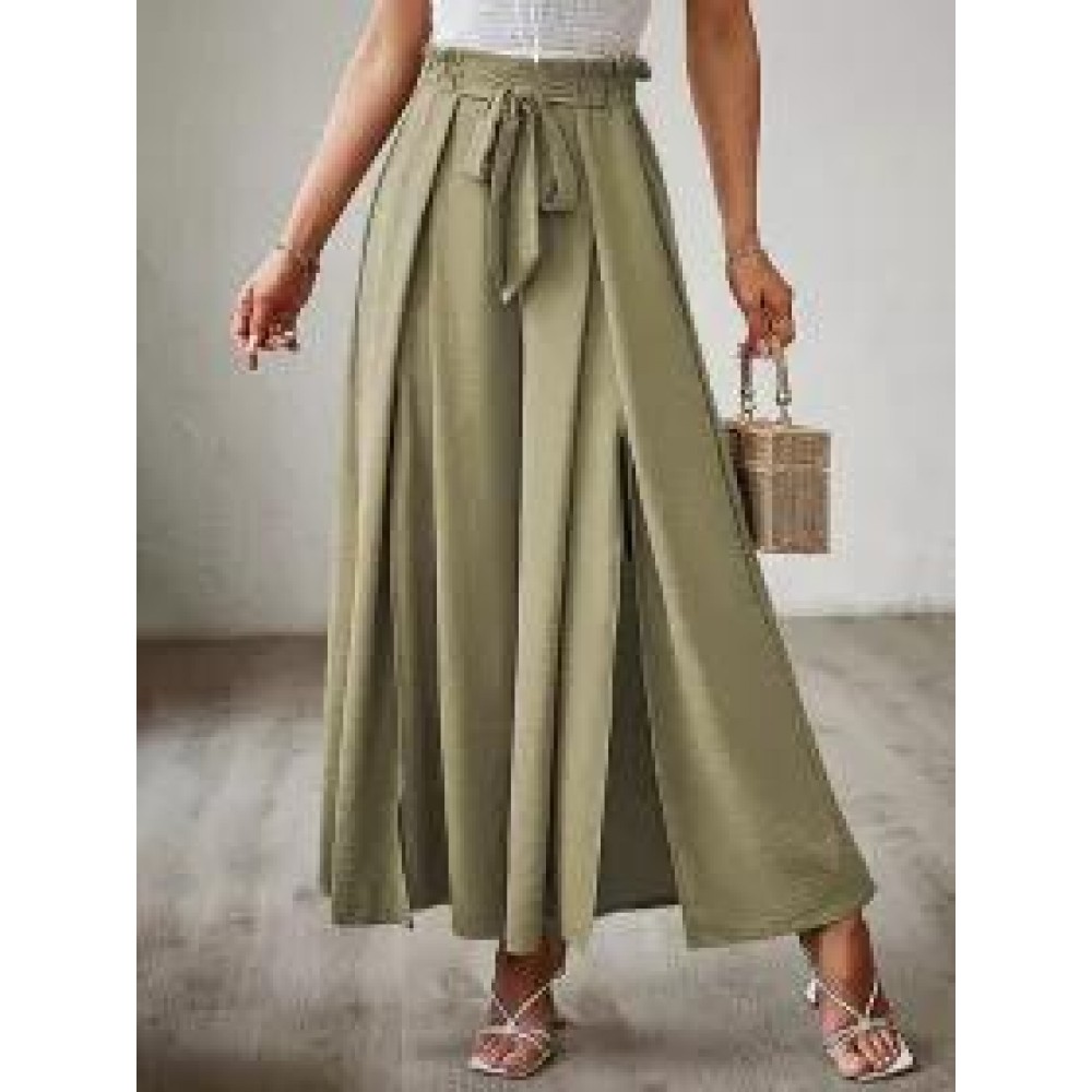 Summer Bow Loose High Waist Pleated Wide Leg Pants With Belte Summer Bow Loose High Waist Pleated Wide Leg Pants With Belte