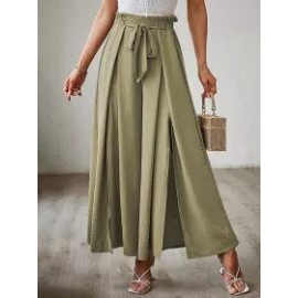 Summer Bow Loose High Waist Pleated Wide Leg Pants With Belte