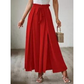 Summer Bow Loose High Waist Pleated Wide Leg Pants With Belte
