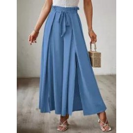 Summer Bow Loose High Waist Pleated Wide Leg Pants With Belte