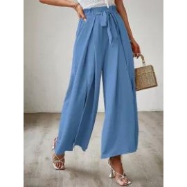 Summer Bow Loose High Waist Pleated Wide Leg Pants With Belte