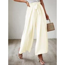 Summer Bow Loose High Waist Pleated Wide Leg Pants With Belte