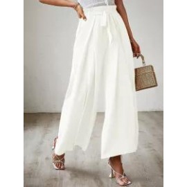 Summer Bow Loose High Waist Pleated Wide Leg Pants With Belte