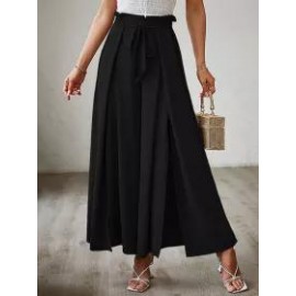 Summer Bow Loose High Waist Pleated Wide Leg Pants With Belte