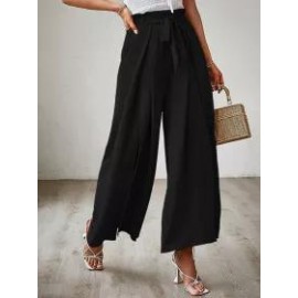 Summer Bow Loose High Waist Pleated Wide Leg Pants With Belte