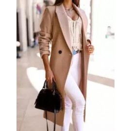 Autumn And Winter Simple Long-sleeved Lapel Button Slit Wool Coat