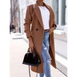 Autumn And Winter Simple Long-sleeved Lapel Button Slit Wool Coat