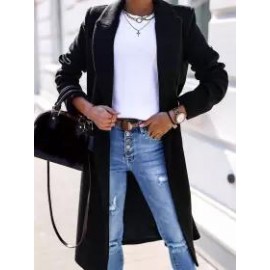 Autumn And Winter Simple Long-sleeved Lapel Button Slit Wool Coat