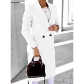 Autumn And Winter Simple Long-sleeved Lapel Button Slit Wool Coat