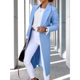 Autumn And Winter Simple Long-sleeved Lapel Button Slit Wool Coat
