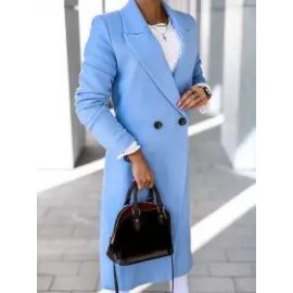 Autumn And Winter Simple Long-sleeved Lapel Button Slit Wool Coat
