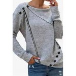 Solid Color Long-sleeved Button Irregular Knit Top