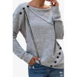 Solid Color Long-sleeved Button Irregular Knit Top