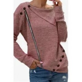 Solid Color Long-sleeved Button Irregular Knit Top