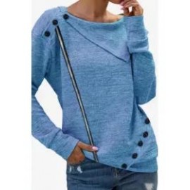 Solid Color Long-sleeved Button Irregular Knit Top