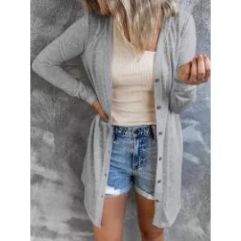 Casual Solid Long Button Cardigan