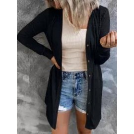 Casual Solid Long Button Cardigan