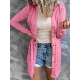 Casual Solid Long Button Cardigan