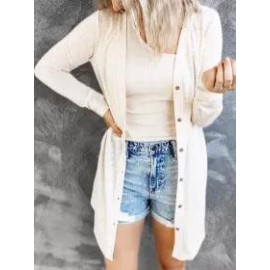 Casual Solid Long Button Cardigan