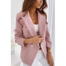 Solid Color Double Breasted Blazer